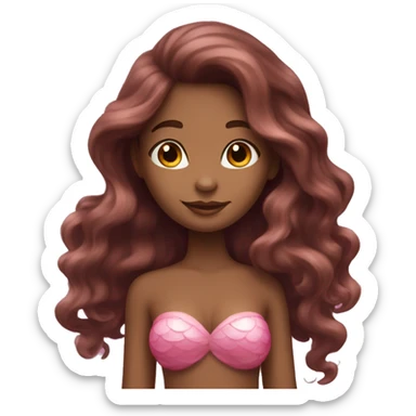 pretty brown mermaid with long curly hair and pink tail sticker