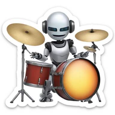 cute robot plays the drum set sticker