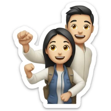 Cute young  Asian couple excitedly traveling  sticker