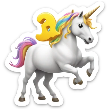 Unicorn dancing on a rainbow, the unicorn is holding a poop emoji sticker
