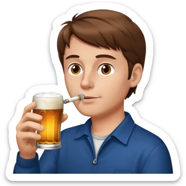 white Man  brown hair drinking a beer smoking a cigarette sticker