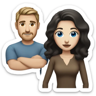 couple of a man with pale skin, brown hair and blue eyes, and a olive skinned woman with black hair and brown eyes sticker