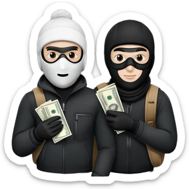 Two men one white and the other black one Ski mask holding money bag sticker