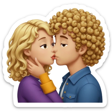Brown curly haired boy kissing blonde girl sticker