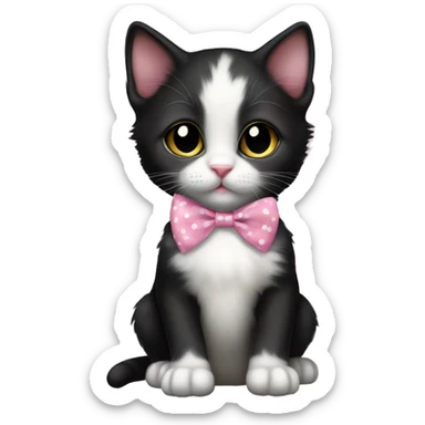 Baby Full body Tuxedo kitten with a pink polka dot ribbon Hazel eyes sticker