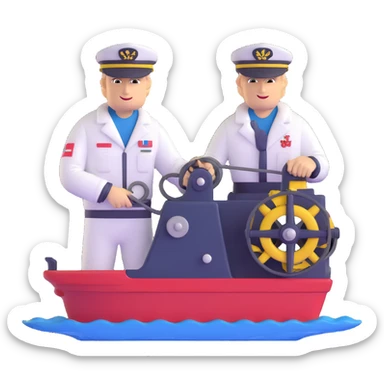 Russian sailor with captain hat operating a winch on oceanography research vessel sticker