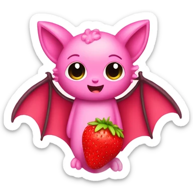 pink bat cute with strawberry sticker