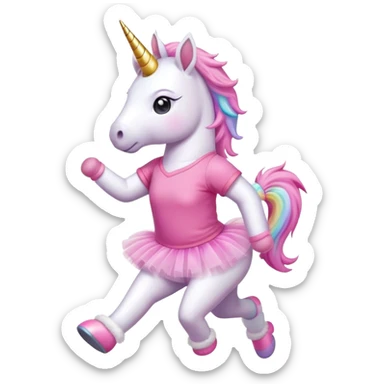 anthropomorphised female unicorn in tutu and pink t-shirt jogging upright standard pose sticker