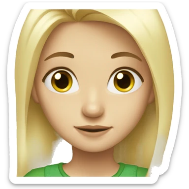 Girl, blonde hair, white, green eyes;man, sticker