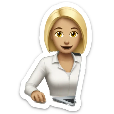 blonde white woman working from home sticker
