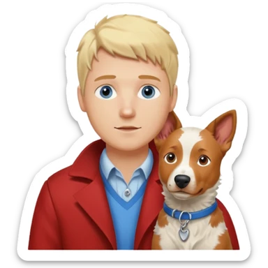 Blonde hair blue eye man with cattle dog sticker