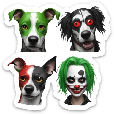 Punk Green gray black red punk dog joker Harley Quinn mime clown facepaint tattoos punk lurcher surrealism  sticker