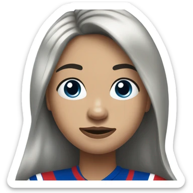 Girl with long black hair, circle face, wearing buffalo bills jersey sticker