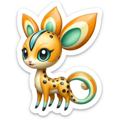 Colorful Exotic Tropical Striped Spotted Dotted dusted Glossy Shiny Meloetta-Vernid-Trico-Kirby-Fakémon-creature-hybrid sticker