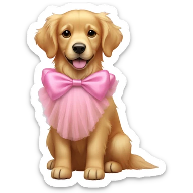 Full body Golden retriever wearing a pink tutu and bow sticker