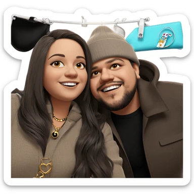 smiling couple with stylish accessories sticker