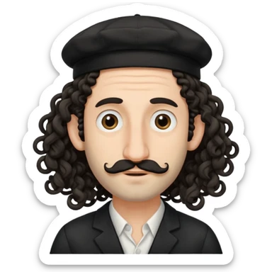jewish jew man's face, wearing a tiny black kippah and 2 curly long hair strands near the ears, big nose, only face, no body, no mustache sticker