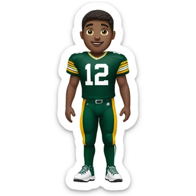 Brunette boy wearing Green Bay packers uniform sticker
