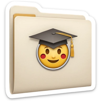 A simple emoji-style icon of a white textured paper folder, clean and formal, with sharp edges, minimal shading, and an embossed university degree/certification seal on the front, conveying academic achievement and official records. sticker