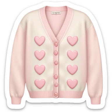 Ivory cardigan with light pink hearts and heart-shaped pastel pink buttons  sticker