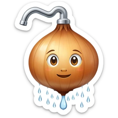 onion under showerhead, getting wet, water droplets sticker