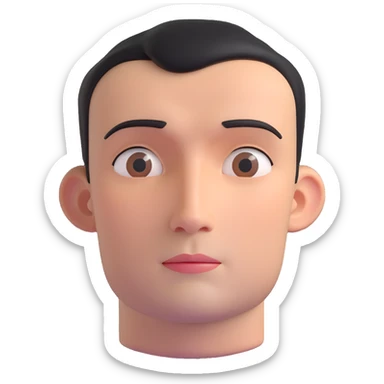 3D-rendered head of a man looking upward thoughtfully, realistic facial features, smooth shading, subtle expression, soft lighting, only the head, no body, clean white background, high detail, emoji-style, volumetric sticker