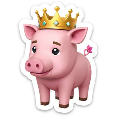 Minecraft pig full body pink blocky animal with square head wearing a crown sticker