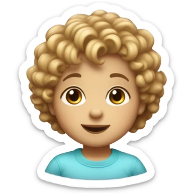 Generate a cheerful toddler Memoji with short curly/wavy hair, big sparkling eyes, and an innocent smile. The toddler should look playful, with a cute round face and small nose. sticker