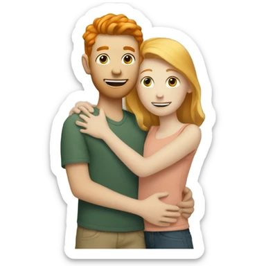 ginger boy and blonde girl hugging sticker