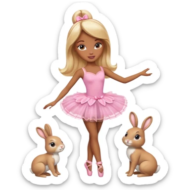 Brown skin blonde hair barbie ballerina with bunny  sticker