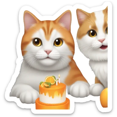 Orange cat, white and gray cat, gray and black cat birthday party sticker