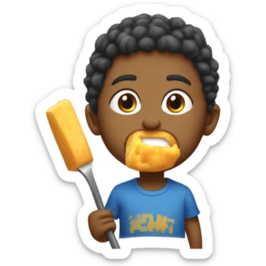  kid shoveling cheese puffs in his mouth  sticker