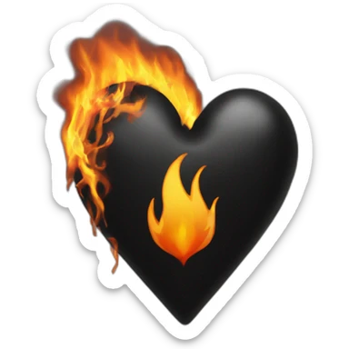 Black heart burning with fire sticker