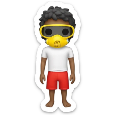 scuba boy with yellow diving mask, white t-shirts and red shorts sticker