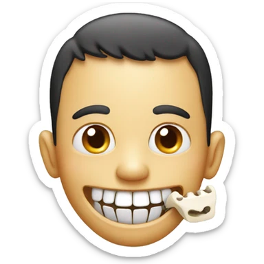 Smiling emoji with bone in mouth sticker