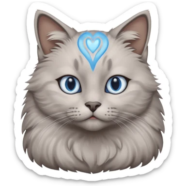 a gray cat with blue eyes on its FOREHEAD sticker