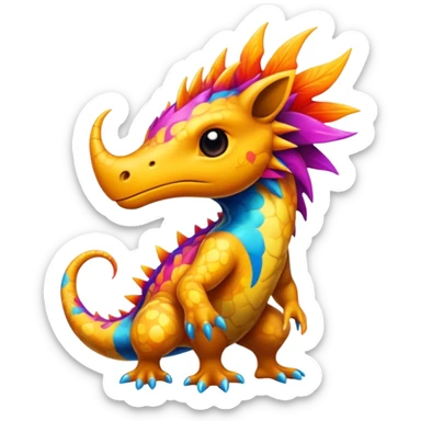 a colorful edgy vernid-fionbri-creature with splash patterns full body sticker