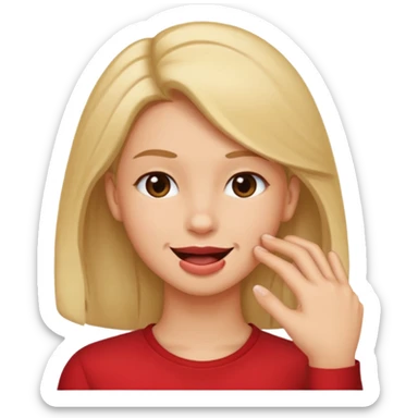 Create an emoji that's biting lip but looking like the smirk emoji but with a hand like it's putting hair behind their ear  sticker