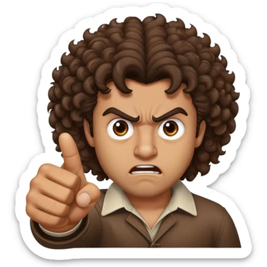 Angry brown man with big curly brown hair pointing at me sticker