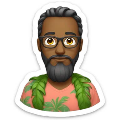 Backend developer with man bun glasses and Hawaiian t-shirt sticker