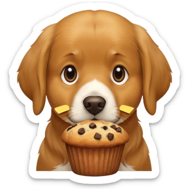 a dog sniffing a muffin sticker