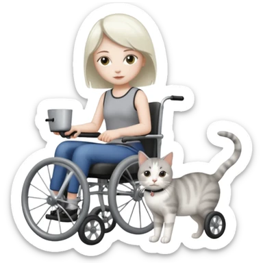 disabled grey and white small cat using cat wheelchair sticker