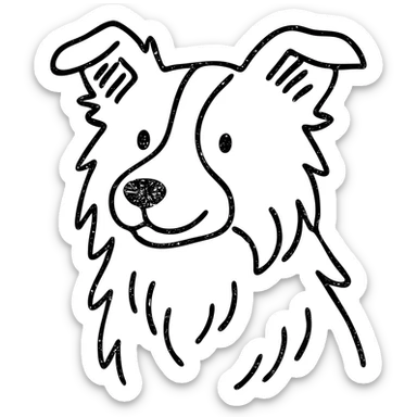 blonde and white border collie dog hand drawn outlined icon sticker