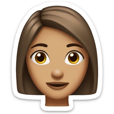 gril with straight hair, bron eyes, medium length datk brown hair color, thin arched eyebrows,  sticker