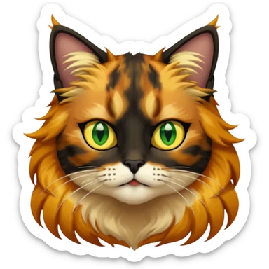 long hair tortoiseshell cat with a black face and yellow lightning mark above left eye sticker