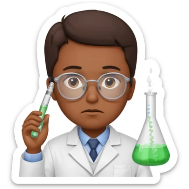 Frowns with Glasses,  Disappointed Scientist: Brown Skin, Lab coat, thin glasses, holding test tube, upset expression
 sticker