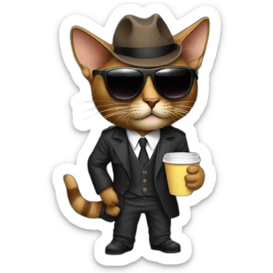 gangster-with-a-Abyssinian cat-gun-and-sunglasses-drinking-coffee sticker