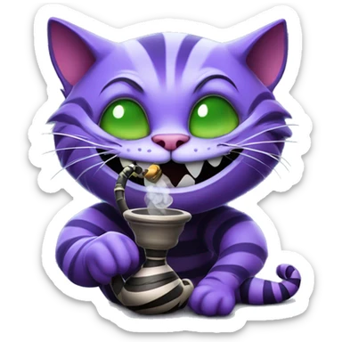 Cheshire Cat smoking a hookah, iOS emoji style art sticker