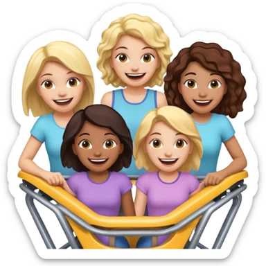 Créame una imagen do una atracción donde estén quatro chicas subidas sticker
