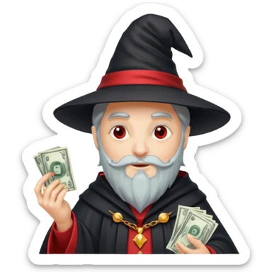 gorro negro, con tira roja, de mago lleno de dolares sticker